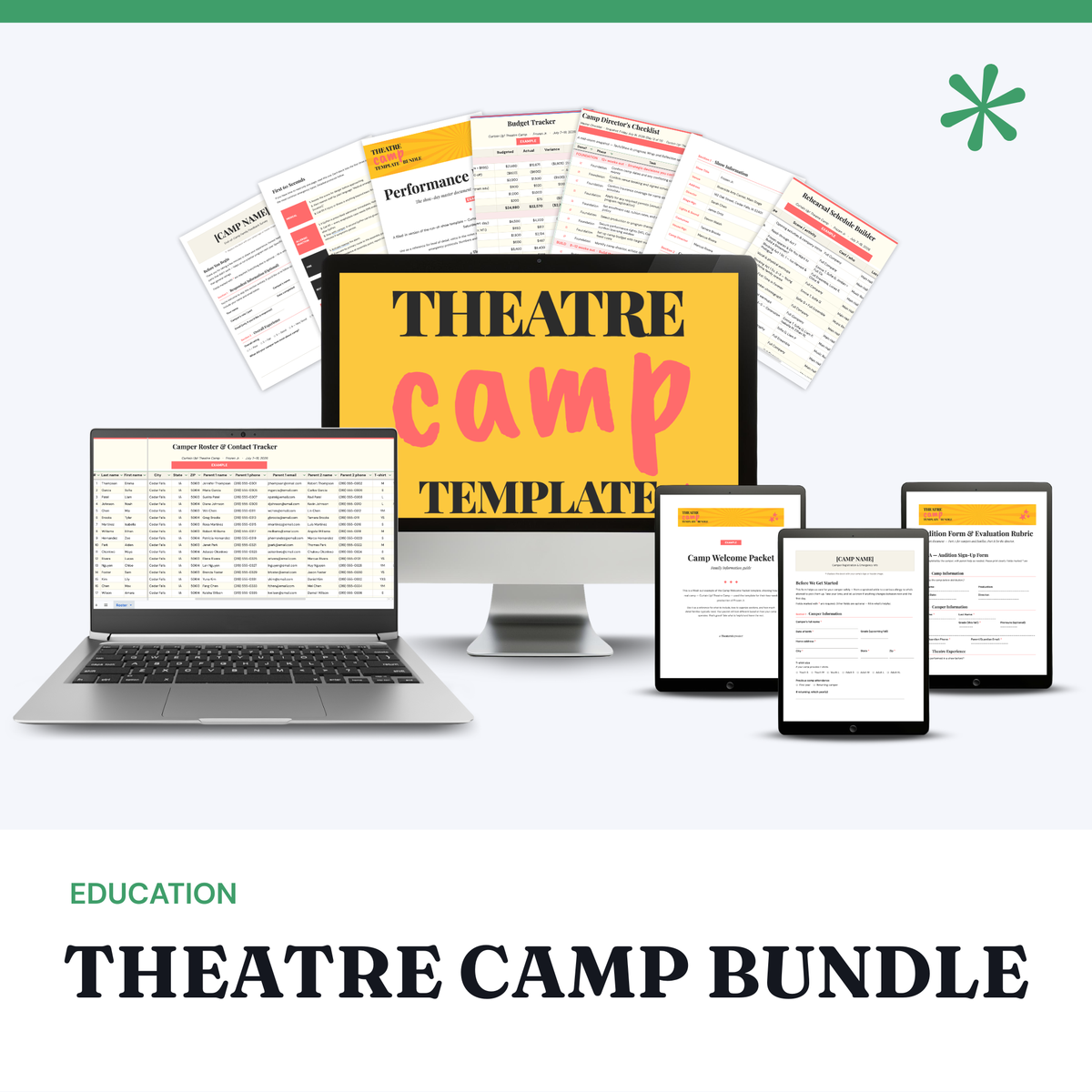 Theater Camp Template Bundle, 18 camp planning templates in Sheets, Docs and Canva