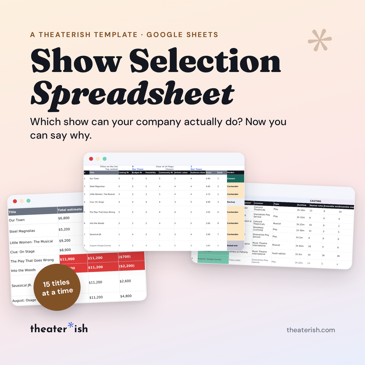 Show Selection Spreadsheet, a season decision template for Google Sheets