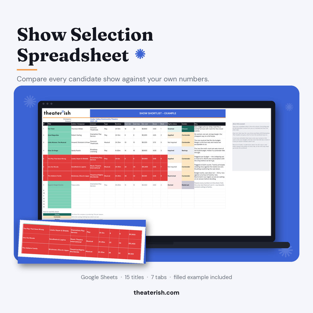 Show Selection Spreadsheet