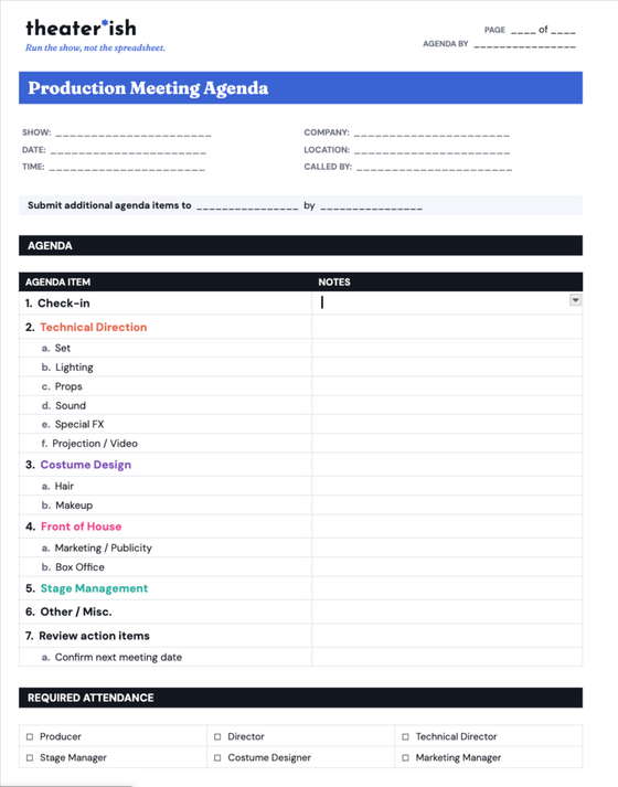 Production Meeting Agenda