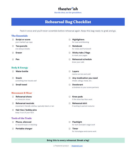Rehearsal Must-Haves checklist