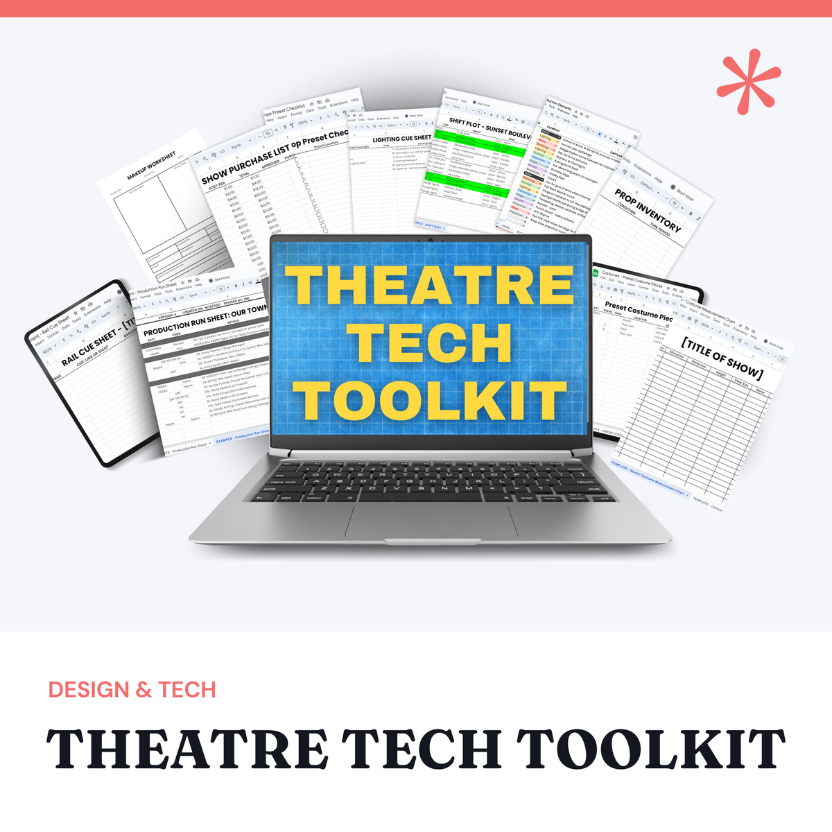 Theatre Technical Toolkit, cue sheet and tech department templates